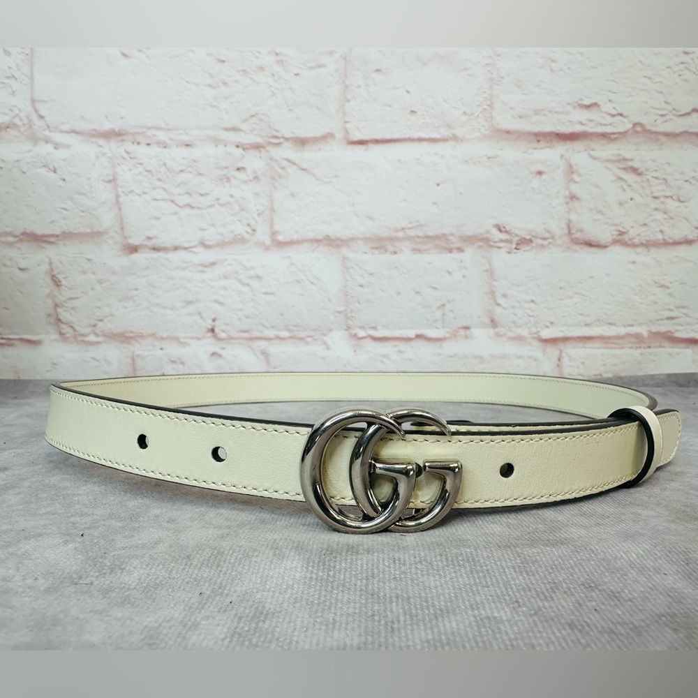 Gucci Slim 409417 Leather Belt GG Marmont Double White 80/32